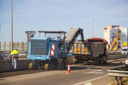 Obres a l'entrada a lleida.