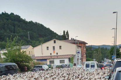 Imagen de las ovejas a su paso ayer por Vilaller. 