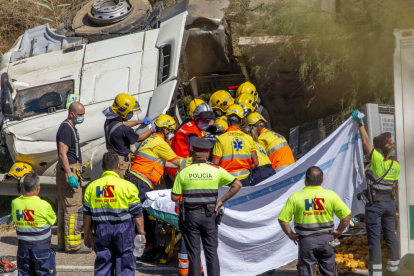 El camió transportava fruita i l’accident es va produir a Alcarràs en direcció a Lleida.