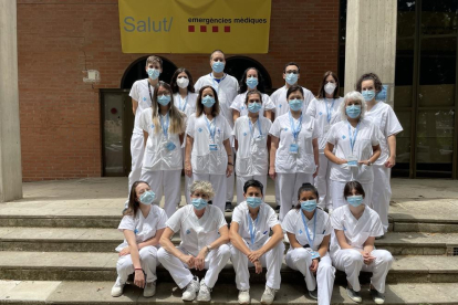 Foto de familia del equipo de muestras de Lleida en el pabellón, donde han hecho la mayoría de PCR.