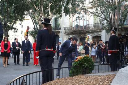 La presidenta de l’ANC, Dolors Feliu, i el president d’Òmnium Cultural, Xavier Antich, al capdavant de la manifestació.