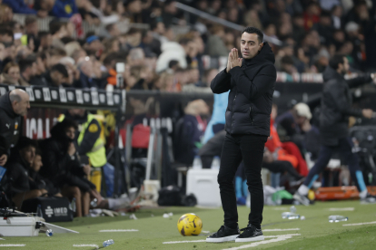 Xavi, en un moment del partit de dissabte a València.