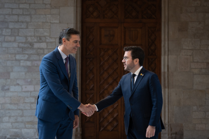 Aragonès va rebre ahir Sánchez al Palau de la Generalitat per primera vegada aquesta legislatura.