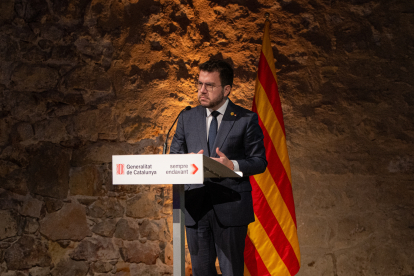 El president Aragonès, ahir durant una presentació a Barcelona.