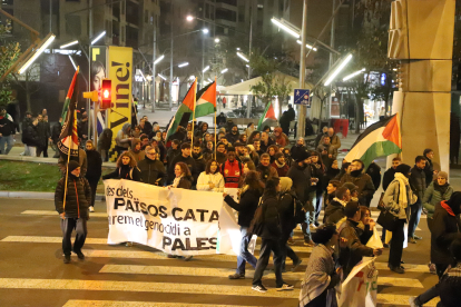 Protesta en favor del poble palestí ■ Mig centenar de persones es van concentrar ahir en una jornada de vaga parcial de dos hores al matí i de dos hores a la tarda en favor del poble palestí convocada per la CGT sota el lema Estimem Palestina, D ...