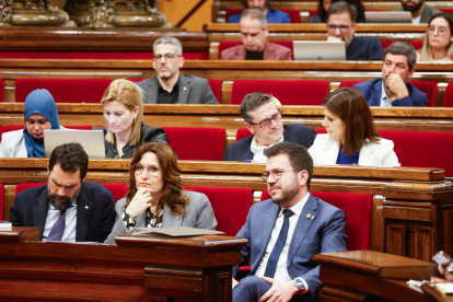 Pere Aragonès ahir en el ple monogràfic sobre la sequera del Parlament.