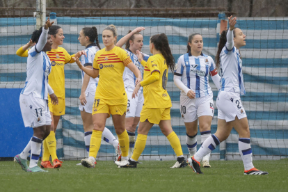 Alèxia Putellas celebra el seu gol en la tornada a l’equip.