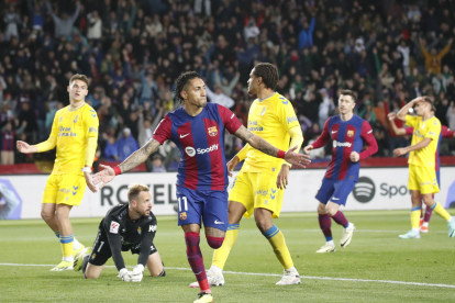 Raphinha celebra el gol que va marcar a l’inici de la segona part.