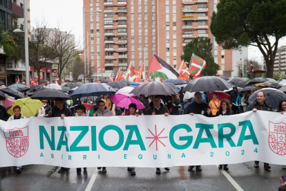 La manifestació que EH Bildu va convocar ahir a Pamplona.