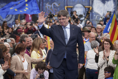 Carles Puigdemont, en un míting electoral dissabte a Elna.