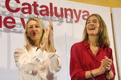 Yolanda Díaz i Jéssica Albiach, ahir a l’Hospitalet,