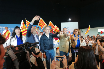 Montse Berenguer, Xavier Palau, Alberto Núñez Feijóo i Alejandro Fernández, ahir a Lleida.