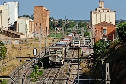 Els trens aturats ocupaven dos de les tres vies de l’estació.