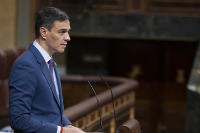 El president espanyol, Pedro Sánchez, durant la seva compareixença al Congrés per la dana.