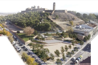 Una recreació virtual de la nova plaça facilitada per la Paeria al maig, amb accessos des dels carrers Sant Martí i Onofre.