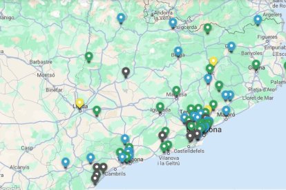 Mapa de calidad del aire con las estaciones de Medi Ambient i Sostenibilitat de la Generalitat.