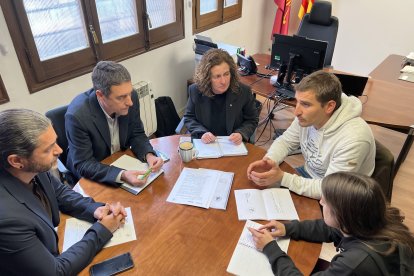 Representants del Gremi de la Pagesia del Pirineu reunits amb la delegada del Govern a l'Alt Pirineu, Sílvia Romero, a la delegació, a Tremp.