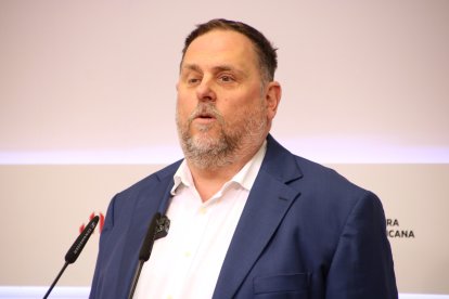 El president d'Esquerra, Oriol Junqueras, en roda de premsa.