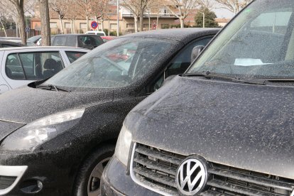 Imatge d'arxiu de cotxes bruts per pluja de fang a Lleida.