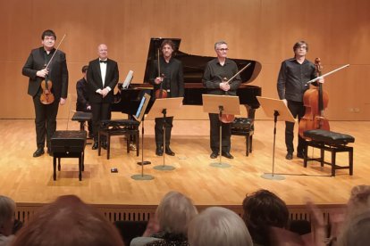 Albert Guinovart i el Quartet Teixidor, en el concert de dijous passat a l’Auditori de Lleida.