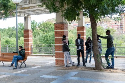 Un grup de treballadors de temporada a Fraga fa uns dies.; Array