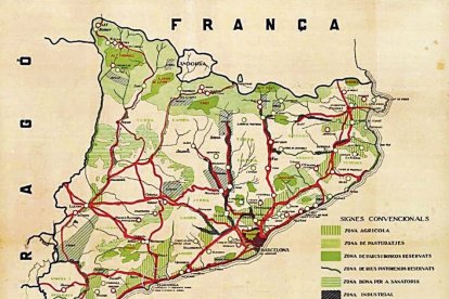 Per rail i per l’aire- El mapa dels projectes ferroviaris inclou la majoria de les actuals línies principals, mentre que el de les línies aèries ha quedat obsolet.
