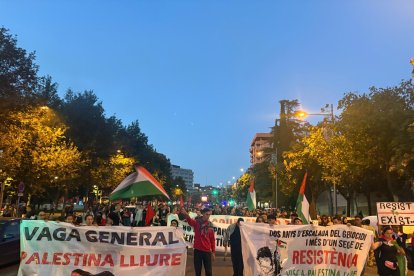 Manifestants a Lleida a favor de Palestina.