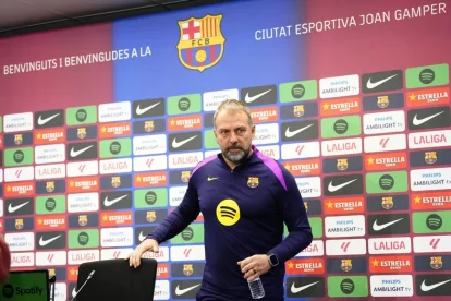 Hansi Flick, ahir durant la compareixença davant dels mitjans de comunicació. - EFE