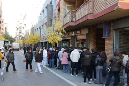 Centenars de joves van formar llargues cues ahir a la porta de l’hotel Zenit. - MARC CARBONELL