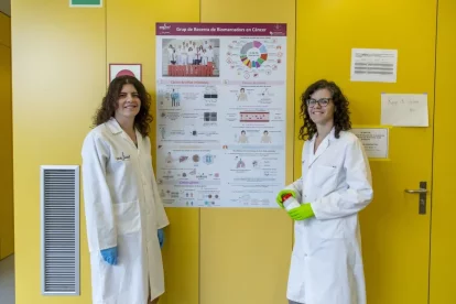 Maria Alba (esquerra) i Anabel (dreta) Sorolla en un dels laboratoris de l’Institut de Recerca Biomèdica de Lleida (IRBLlleida). - JORDI ECHEVARRIA