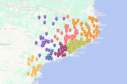 El mapa es conté fins a 44 establiments centenaris de la demarcació de Lleida.