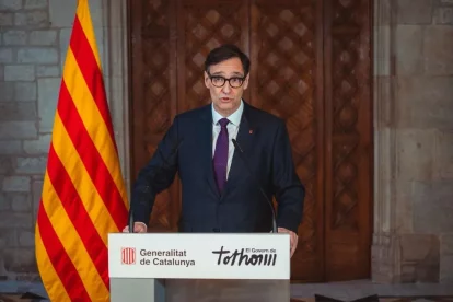 El president de la Generalitat, Salvador Illa, durant la seua declaració institucional al Palau. - ACN/GOVERN