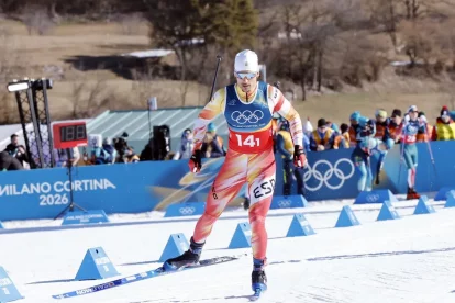 Jaume Pueyo, en plena acció ahir durant la prova esprint lliure per equips dels Jocs. - COE