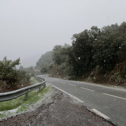 Neu a la carretera T-740, entre Falset i Porrera