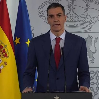 Un moment de la compareixença de Pedro Sánchez aquest dimecres.
