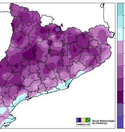 Mapa de temperatures mínimes d'aquest dimarts fins a les 10 hores.