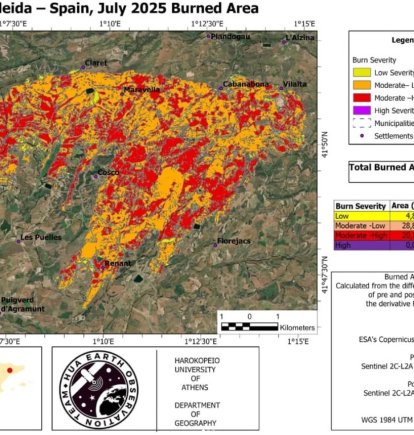 El mapa de severitat de l'incendi de la Segarra mostra 53,89 km² cremats