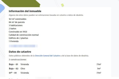 Una imatge del portal Idealista, on es poden veure les dades que ofereix el portal