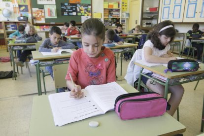 Una comerciant de Lleida tanca la persiana de l’establiment.