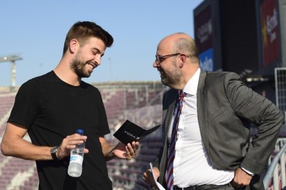 Suárez, Messi, Neymar i Piqué, durant l’entrenament d’ahir del Barcelona.