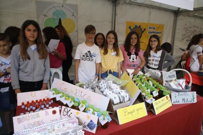 Una de les parades que hi havia ahir a la plaça Catedral on els alumnes venien els seus productes.