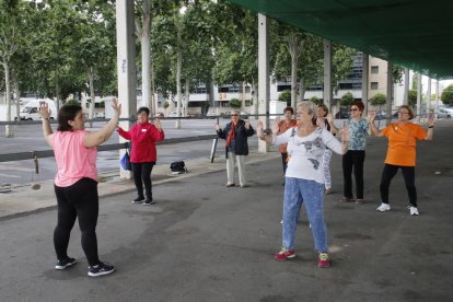 Fotografía de las participantes ayer en el Aplec de les Dones, celebrado en el pabellón 4 de Fira de Lleida, con la organización del Casal de la Dona y la Paeria.