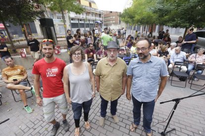 L’alcalde, Fèlix Larrosa, el conseller de l’Interior i el delegat del Govern, ahir a la Seu Vella.
