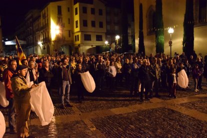 Concentració coincidint amb el primer aniversari de l’empresonament dels Jordis, ahir, a Barcelona.