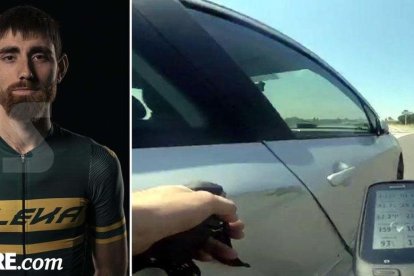 Moment en què el cotxe es creua en la trajectòria del ciclista per agafar la desviació.