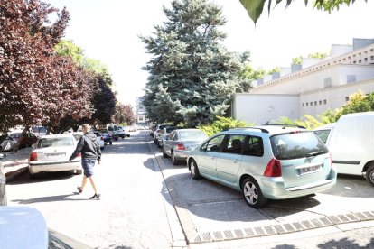 El área para perros del paseo central de Xavier Puig Andreu, ayer lleno de coches aparcados.