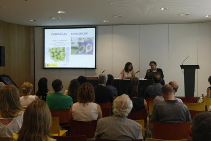 Un moment de la 22 exposició de l’IRTA de noves varietats de fruita de pinyol a Gimenells