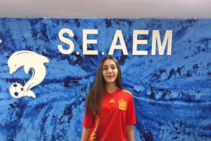 Jugadores de l’AEM, equip que aquesta temporada milita a la Segona divisió del futbol estatal.