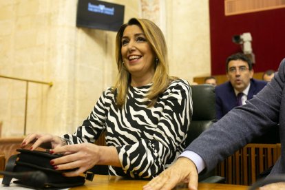 El líder del PP andalús, Juanma Moreno, abans del discurs d’investidura, ahir a Sevilla.