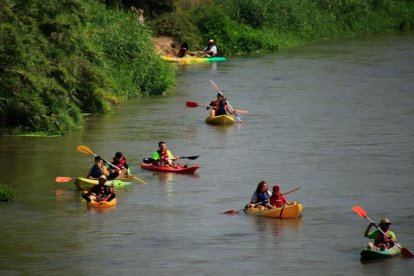 El público se situó en los puentes para poder seguir el descenso de las piragüas por el río Segre.